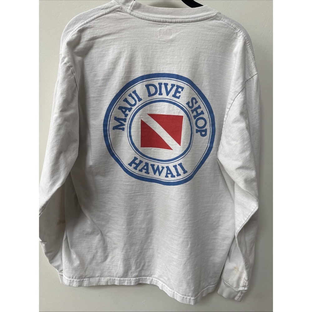 Maui Dive Shop Hawaii Long Sleeve Shirt White Hanes Men's Large